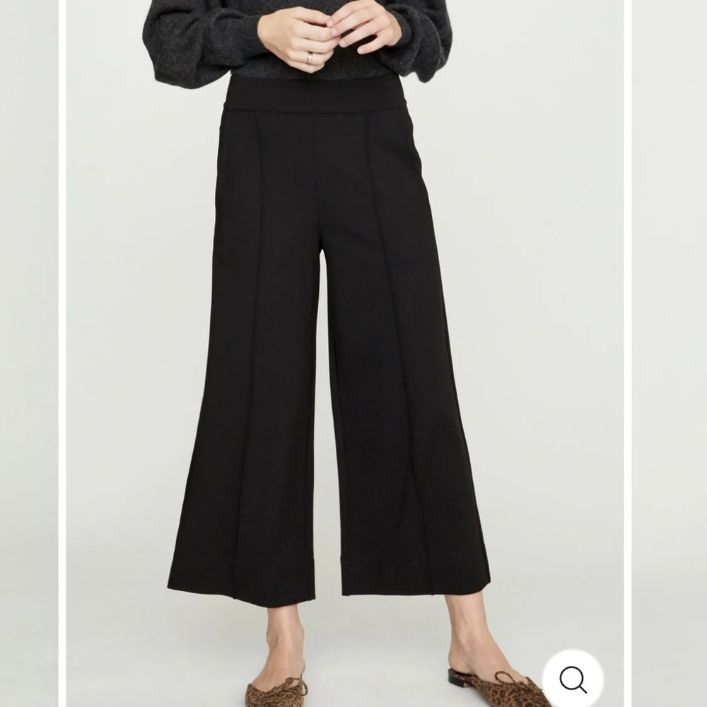 NEW BROCHU WALKER  Rhodes Black Ponte Knit Wide Leg Cropped Stretch Trouser